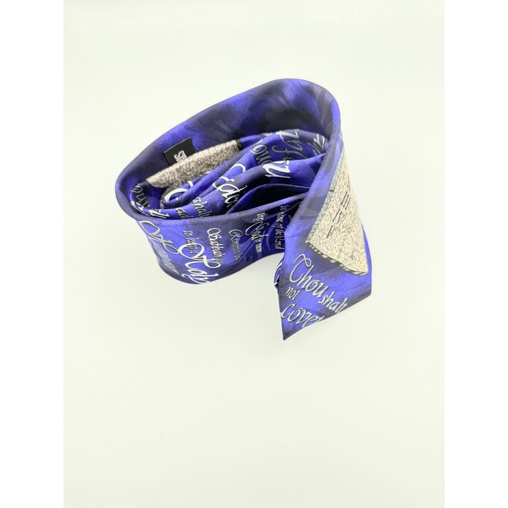 Ten Commandments Religious Purple Blue Silk Necktie Clergy Christian Faith Tie - Picture 7 of 7